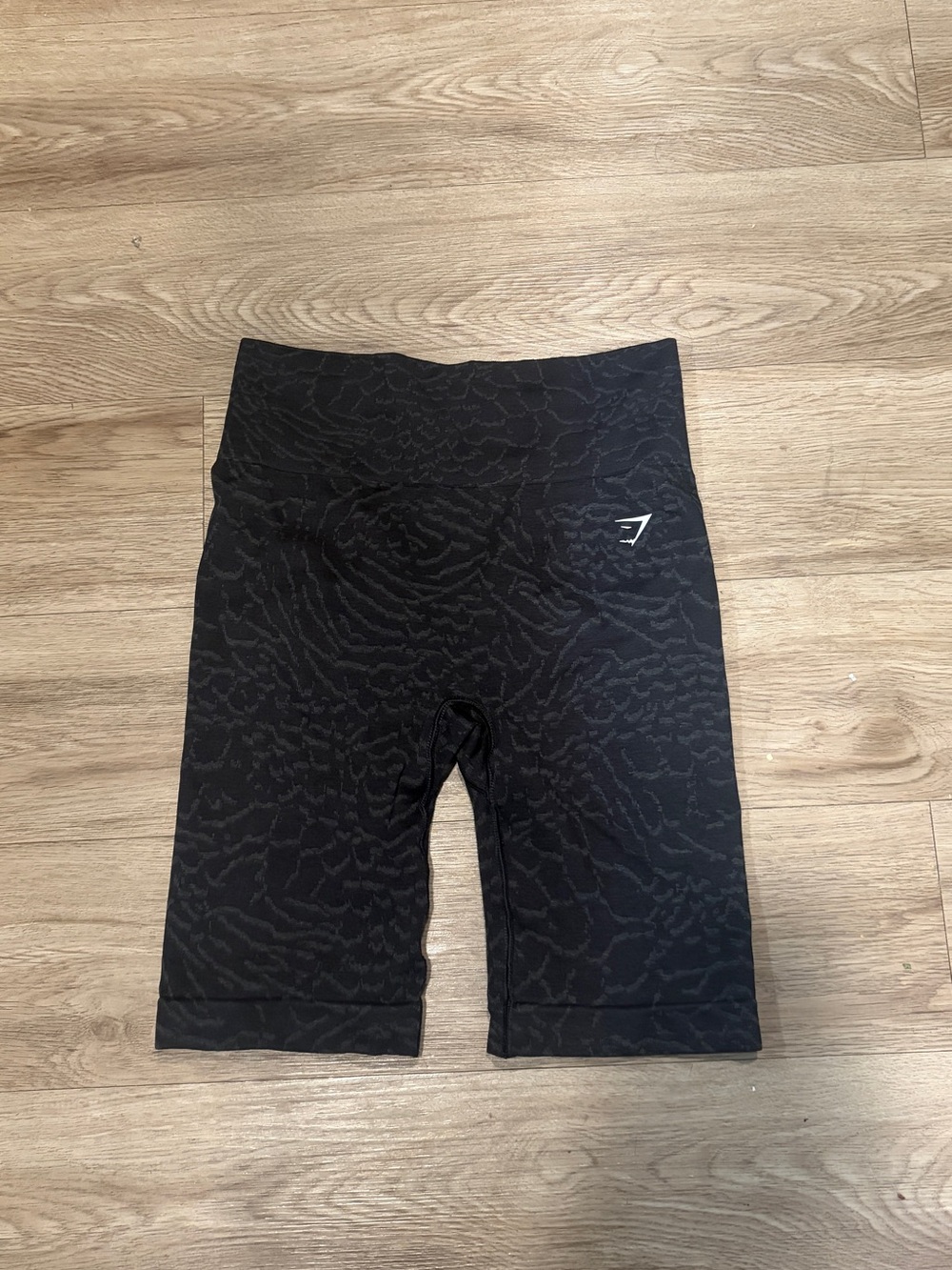 Gymshark Black Textured High-Rise Bike Shorts with Logo
